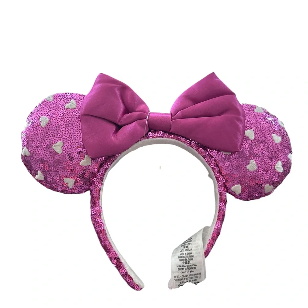 Disney*Parks Minnie Mouse Ears Pink Hearts Sequin Valentine Headband NWT